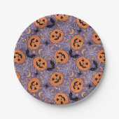 Lila Jack-O-Lantern Halloween-Muster Pappteller (Vorderseite)