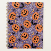 Lila Jack-O-Lantern Halloween-Muster Planer (Vorderseite)