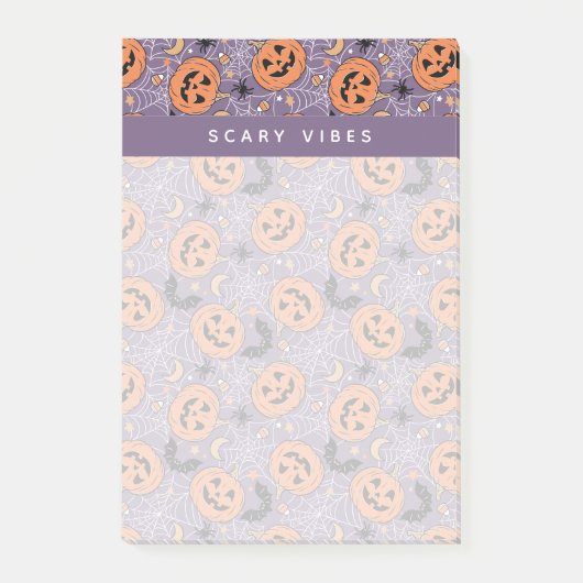Lila Jack-O-Lantern Halloween-Muster Post-it Klebezettel (Vorderseite)