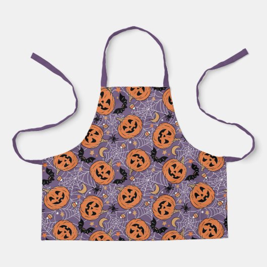 Lila Jack-O-Lantern Halloween-Muster Schürze (Vorderseite)
