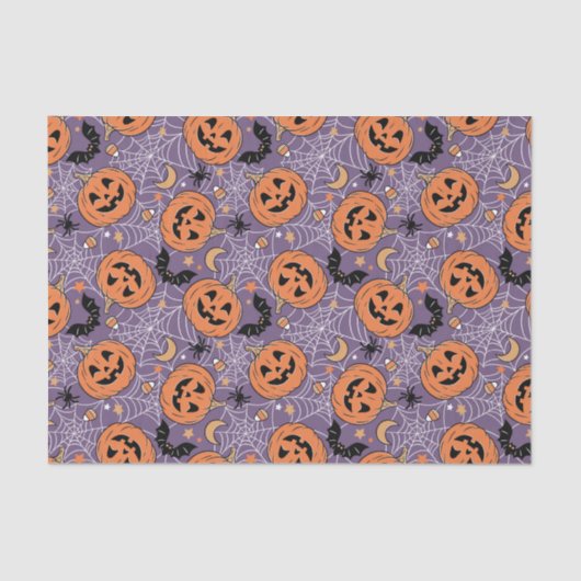 Lila Jack-O-Lantern Halloween-Muster Seidenpapier (Vorderseite)