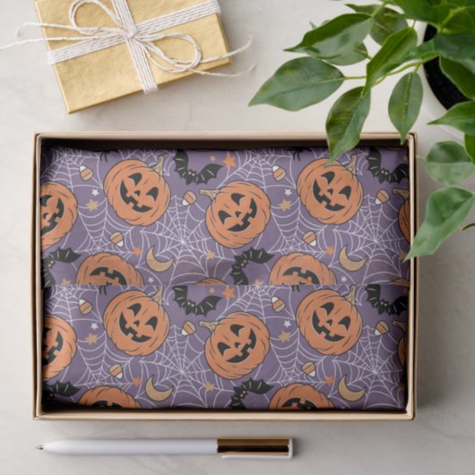 Lila Jack-O-Lantern Halloween-Muster Seidenpapier (Geschenk)