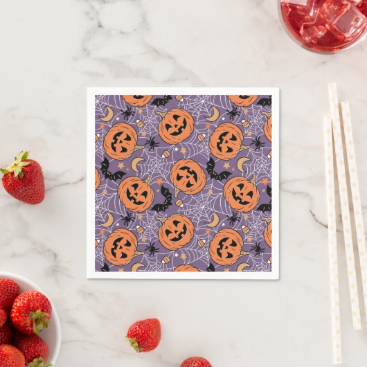 Lila Jack-O-Lantern Halloween-Muster Serviette (Beispiel)