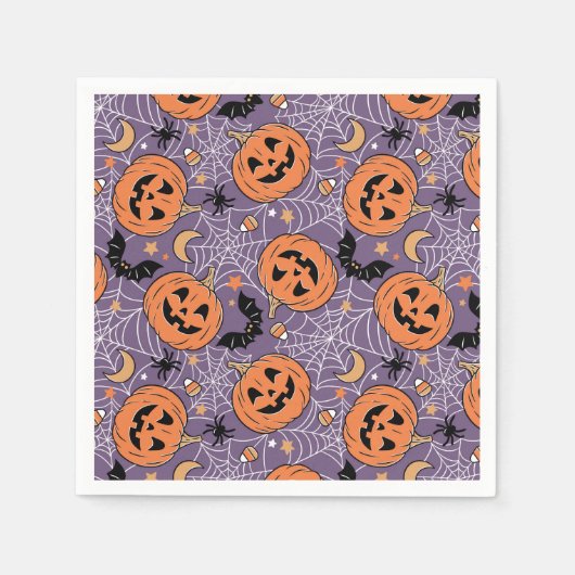 Lila Jack-O-Lantern Halloween-Muster Serviette (Vorderseite)