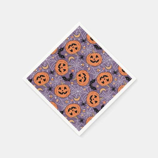Lila Jack-O-Lantern Halloween-Muster Serviette (Ecke)