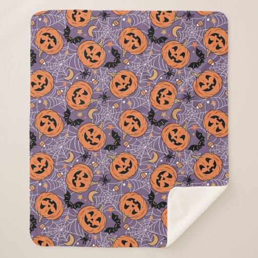 Lila Jack-O-Lantern Halloween-Muster Sherpadecke (Vorderseite)