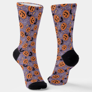 Lila Jack-O-Lantern Halloween-Muster Socken