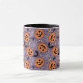 Lila Jack-O-Lantern Halloween-Muster Tasse (Zentrum)