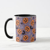 Lila Jack-O-Lantern Halloween-Muster Tasse (Links)
