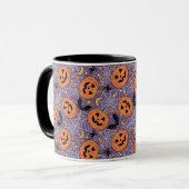 Lila Jack-O-Lantern Halloween-Muster Tasse (Vorderseite Links)