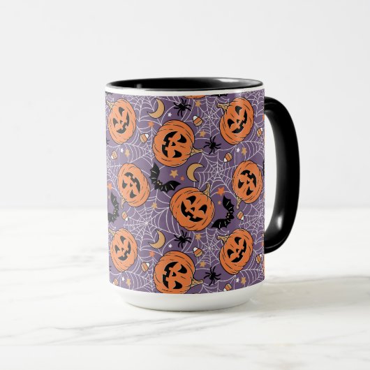 Lila Jack-O-Lantern Halloween-Muster Tasse (VorderseiteRechts)