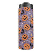 Lila Jack-O-Lantern Halloween-Muster Thermosbecher (Vorderseite)