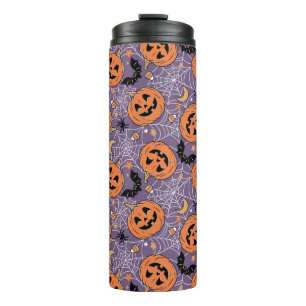 Lila Jack-O-Lantern Halloween-Muster Thermosbecher