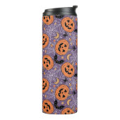Lila Jack-O-Lantern Halloween-Muster Thermosbecher (Nach links gedreht)
