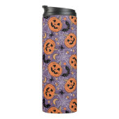 Lila Jack-O-Lantern Halloween-Muster Thermosbecher (Nach rechts gedreht)