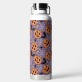 Lila Jack-O-Lantern Halloween-Muster Trinkflasche (Rückseite)