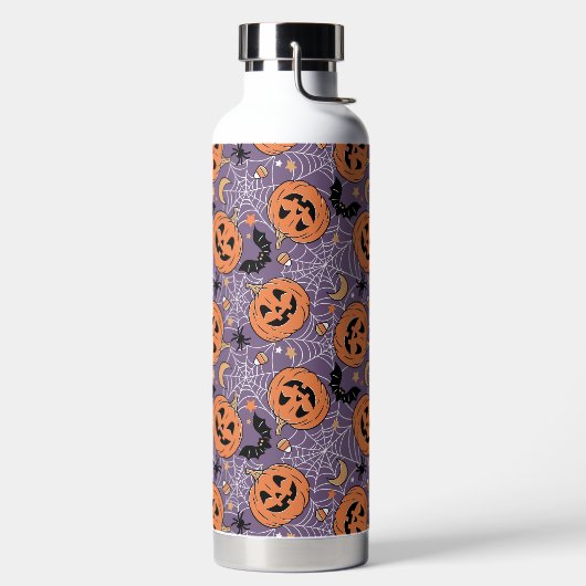 Lila Jack-O-Lantern Halloween-Muster Trinkflasche (links)