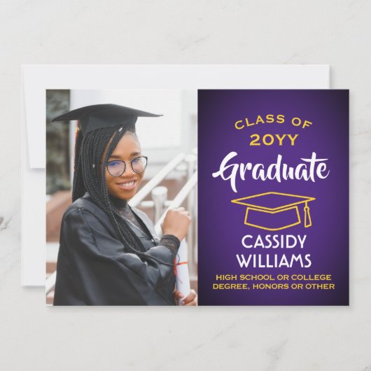 Lila Jahr und Gold Modernes Abschluss Foto Einladung (Vorderseite)