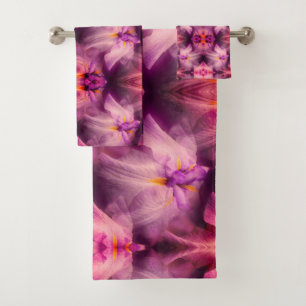 Lila japanische Iris-Blume Abstrakt Badhandtuch Set
