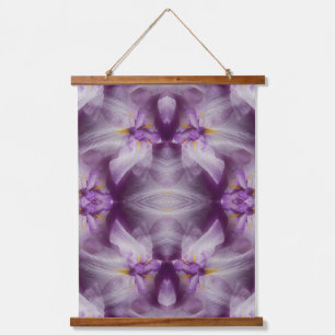Lila japanische Iris-Blume Abstrakt Wandteppich Mit Holzrahmen