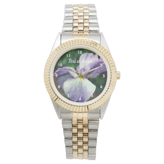 Lila japanische Iris-Blume Entfaltung Personalisie Armbanduhr (Vorderseite)