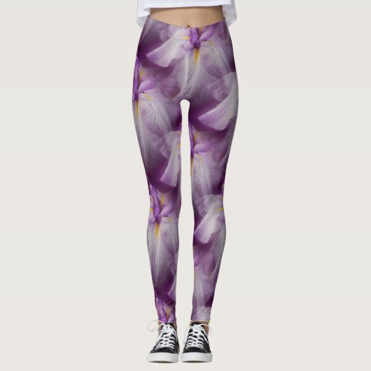 Lila japanisches Iris-Blume-Muster Leggings (Vorderseite)