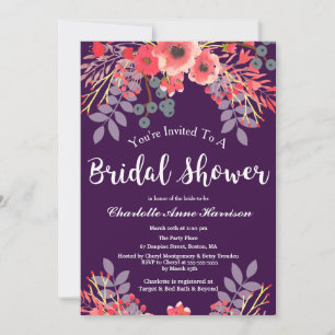 Lila Jewel Tone Watercolor Blume Brautparty Einladung