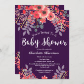 Lila Jewel Tone Watercolor Blume Kinderdusche Einladung (Vorne/Hinten)