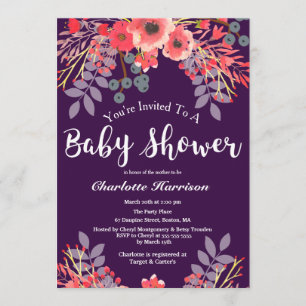 Lila Jewel Tone Watercolor Blume Kinderdusche Einladung