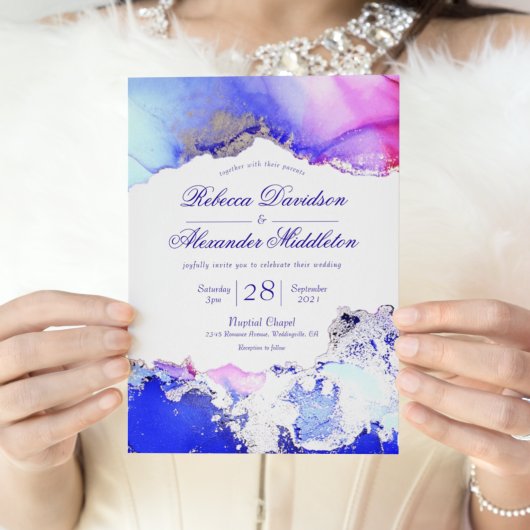 Lila Jewel Toned Ink Wash Wedding Einladung
