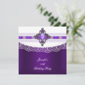 Lila Jewel White Lace Geburtstagsparty Einladung (Stehend Vorderseite)
