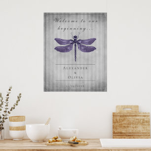Lila Jeweled Dragonfly-Hochzeit Poster