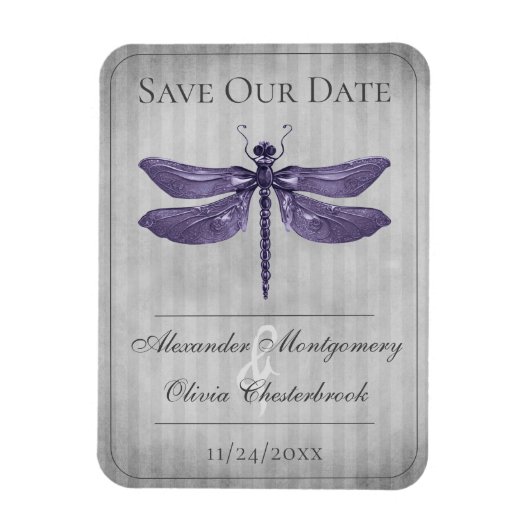 Lila Jewelen-Libelle Save the Date Magnet (Vertikal)