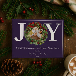 Lila Joy Christmas Wreath Foto Feiertagskarte