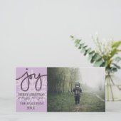 Lila JOY Snowflake Fotokarte Feiertagskarte (Stehend Vorderseite)