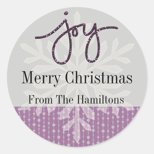 Lila Joy Snowflake Personalisiert Holiday Sticker (Vorderseite)