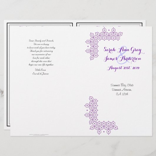 Lila jüdisches Hochzeitsprogramm (Vorne/Hinten)