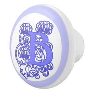 Lila Jugendstil-Floral-Monogramm "B" Keramikknauf