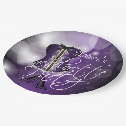 Lila Junggeselinnen-Abschied Pappteller (Schrägansicht)