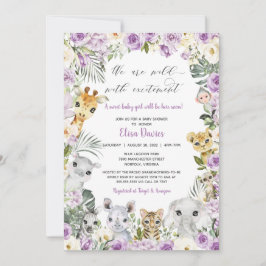 Lila Jungle Floral Wild Animals Girl Babydusche Einladung