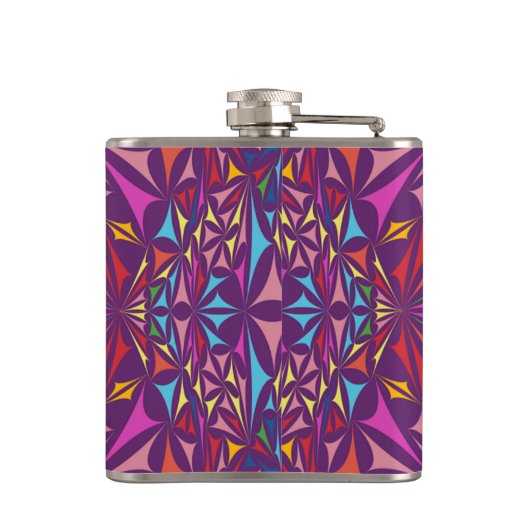 Lila Kaleidoskop-Verziertes Muster Flachmann (Rückseite)