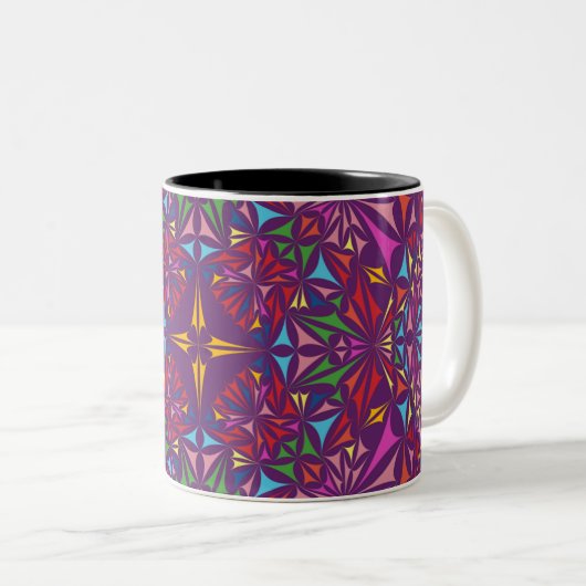 Lila Kaleidoskop-Verziertes Muster Zweifarbige Tasse (VorderseiteRechts)