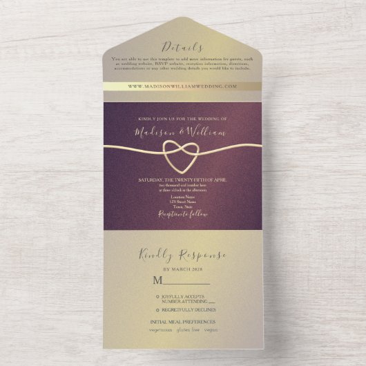 Lila Kalligraphie-Hochzeit in einer Einladung (Innen Boden)