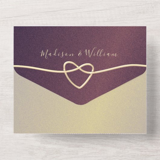 Lila Kalligraphie-Hochzeit in einer Einladung (Rückseite)