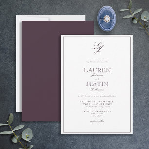 Lila Kalligraphie-Monogramm-Hochzeit Einladung