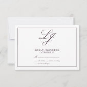 Lila Kalligraphie-Monogramm Nr. RSVP Karte (Rückseite)