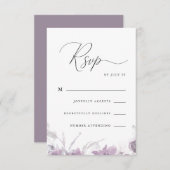 Lila Kalligraphie und blumengeschmückte UAwg RSVP Karte (Vorne/Hinten)