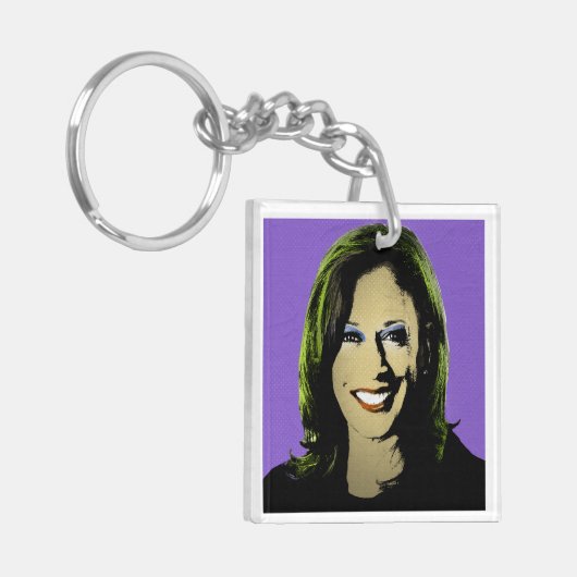 Lila Kamala Harris Pop Art Schlüsselanhänger (Vorderseite links)
