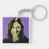 Lila Kamala Harris Pop Art Schlüsselanhänger (Rückseite)