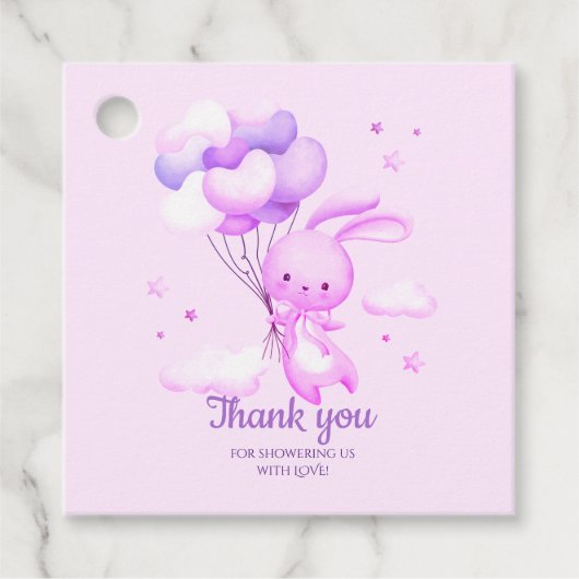 Lila Kaninchen Babydusche Danke Geschenkanhänger (Vorderseite)